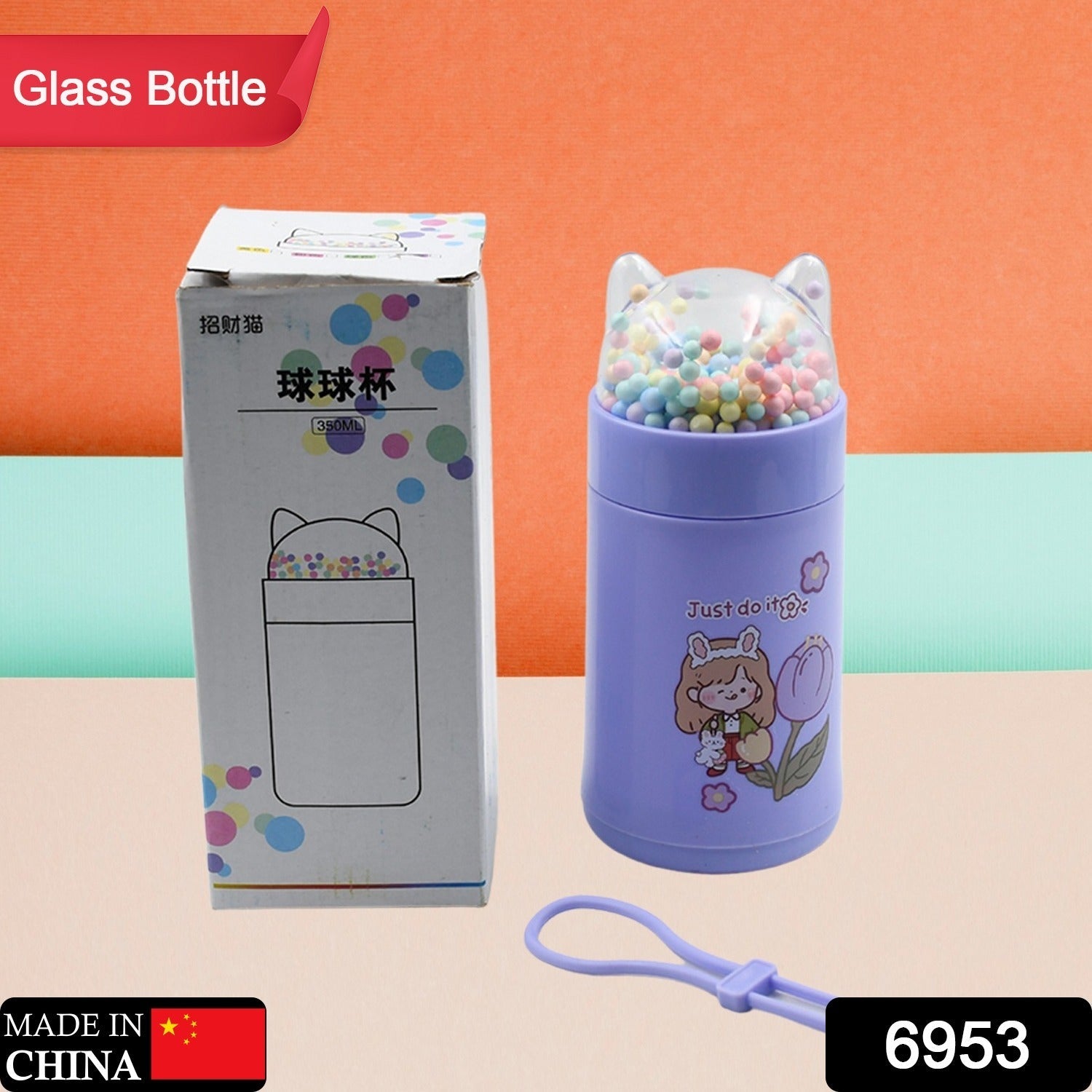6953 Girl Glass Water Bottle for School with Kid Sparkle Strap Cat Lid Sequins Glitter Glass Cup Birthday Gift Children 350ml (MOQ :- 80 pc) 6953 Girl Glass Water Bottle for School with Kid Sparkle Strap Cat Lid Sequins Glitter Glass Cup Birthday Gift Children 350ml (MOQ :- 80 pc)